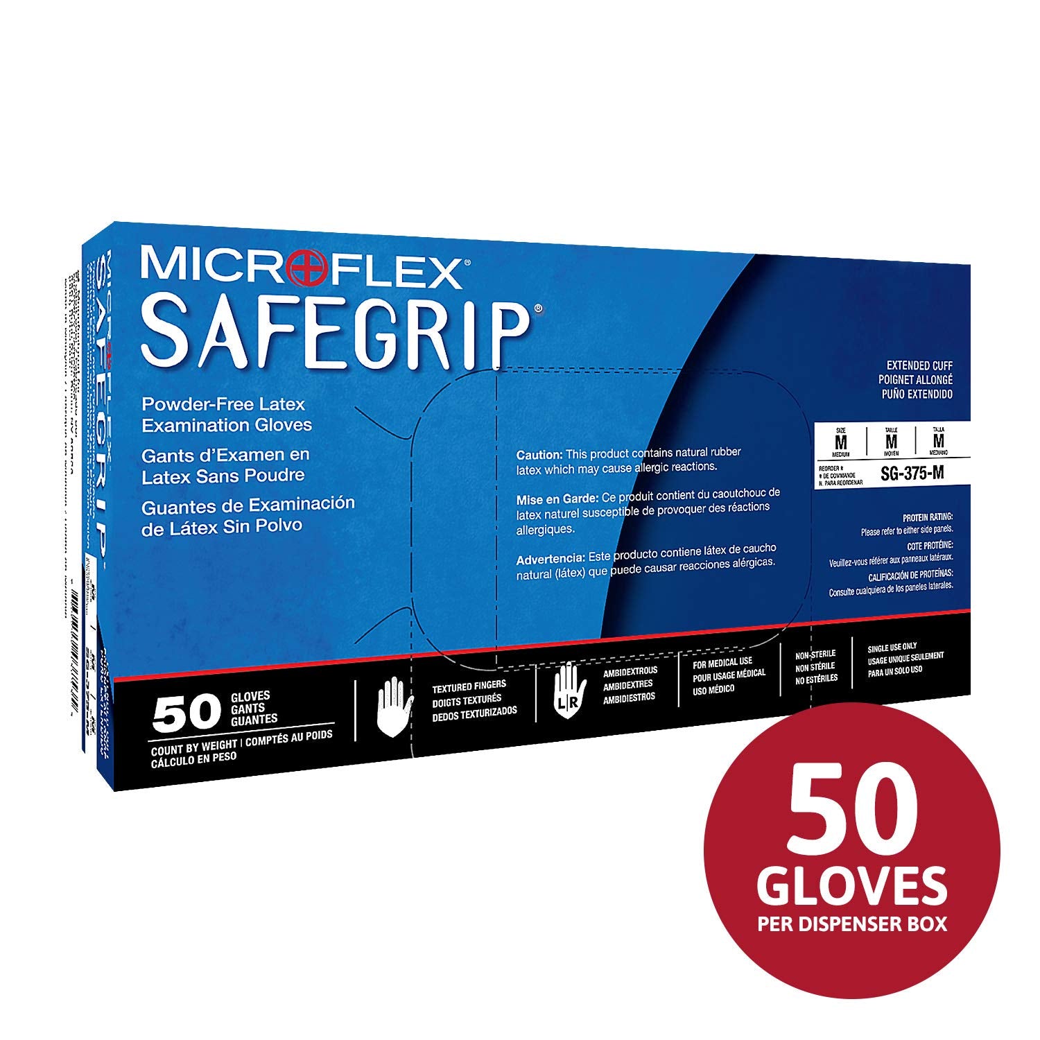 Microflex SG-375 Disposable Latex Gloves, Size Medium, Box of 50 Units - MPR Tools & Equipment