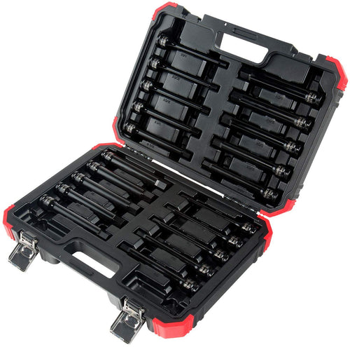 Sunex 2637L. ½" Drive. 6" Long Master Impact Hex Driver Set. 20Piece. SAE/Metric. 1/4" - 3/4". 6mm - 19mm. Cr-Mo Steel. Heavy Duty Storage Case. Meets ANSI Standards - MPR Tools & Equipment