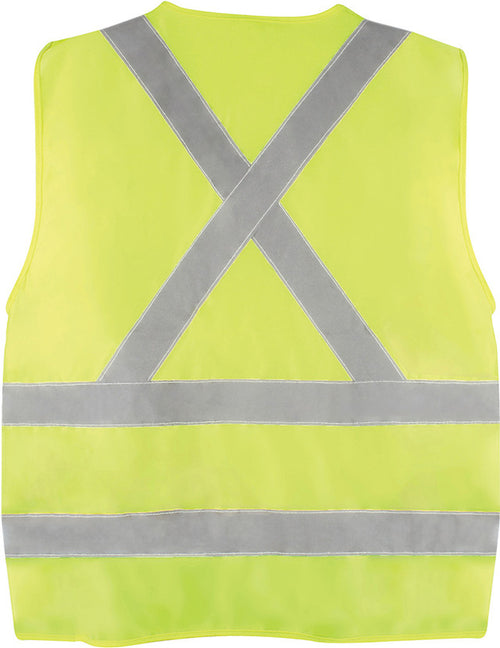 PIP Dynamic TSV2YG2123XL CSA Appr. Polyester Traffic Vest, Hi-Vis Yellow-Green, 2" Wide 360° Hrz Stripes, 2 Vrt Stripes, X in Back – 2XL/3XL - MPR Tools & Equipment
