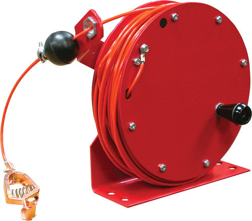 Reelcraft GHC3100 N 100 Ft. Heavy Duty Hand Crank Static Discharge/Grounding Reel, Hi-Vis Orange Nylon Covered 1/8" OD Cable, 100A Clamp