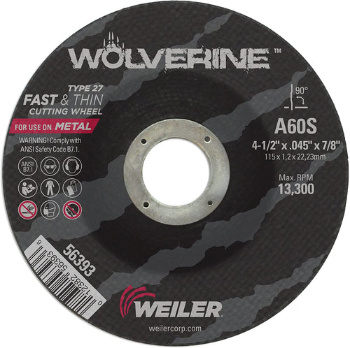 Weiler 56393 4-1/2 x 0.045 Wolverine Type 27 Thin Thin Cutting Wheel. A60S. 7/8 A.H. (Pack of 25) by Weiler - MPR Tools & Equipment