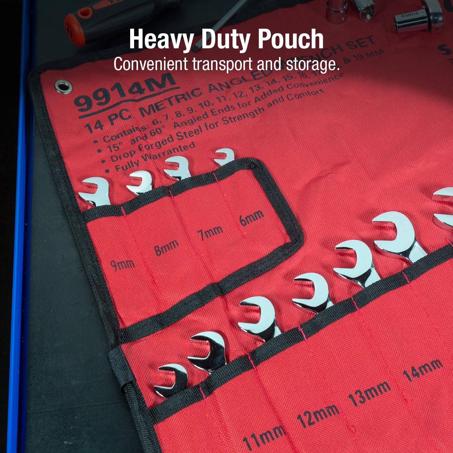 Sunex 9914MA 14 Piece Angle Head Metric Wrench Set (FULL POLISH) CRV - MPR Tools & Equipment
