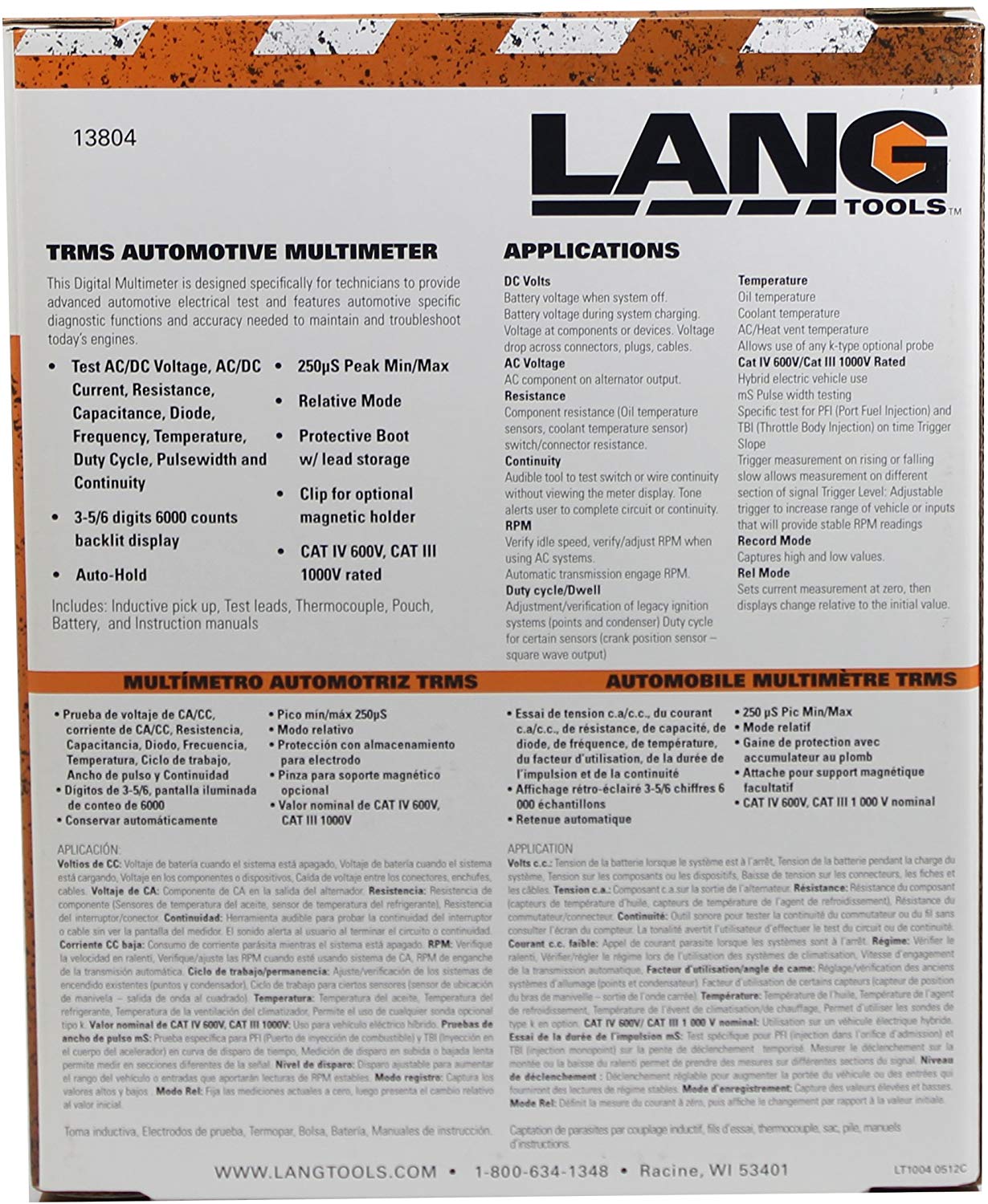 Lang Tools 13804 Cat IV TRMS Digital Multimeter - MPR Tools & Equipment