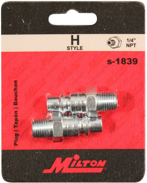 Milton S-1839 1/4" MNPT H-Style Air Compressor Quick Connect Air Fitting Plug (2PCS) - MPR Tools & Equipment