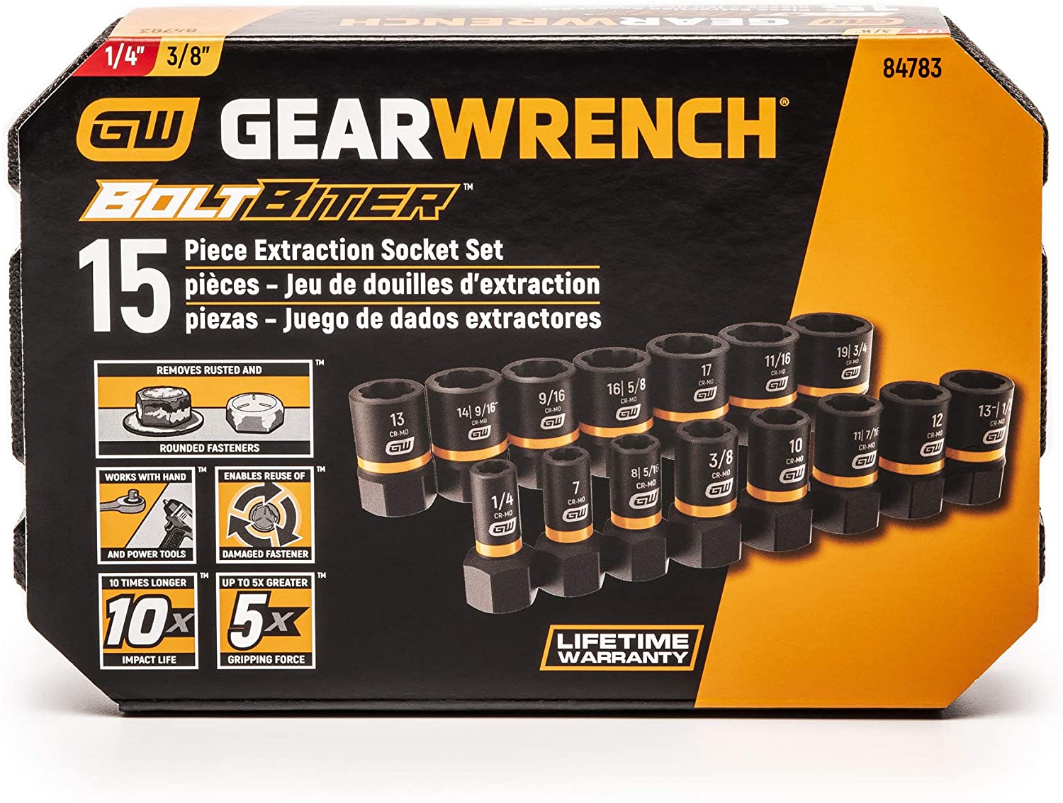 GearWrench 84783 15pc 1/4" & 3/8" Drive Bolt Biter™ Impact Extraction Socket Set - MPR Tools & Equipment