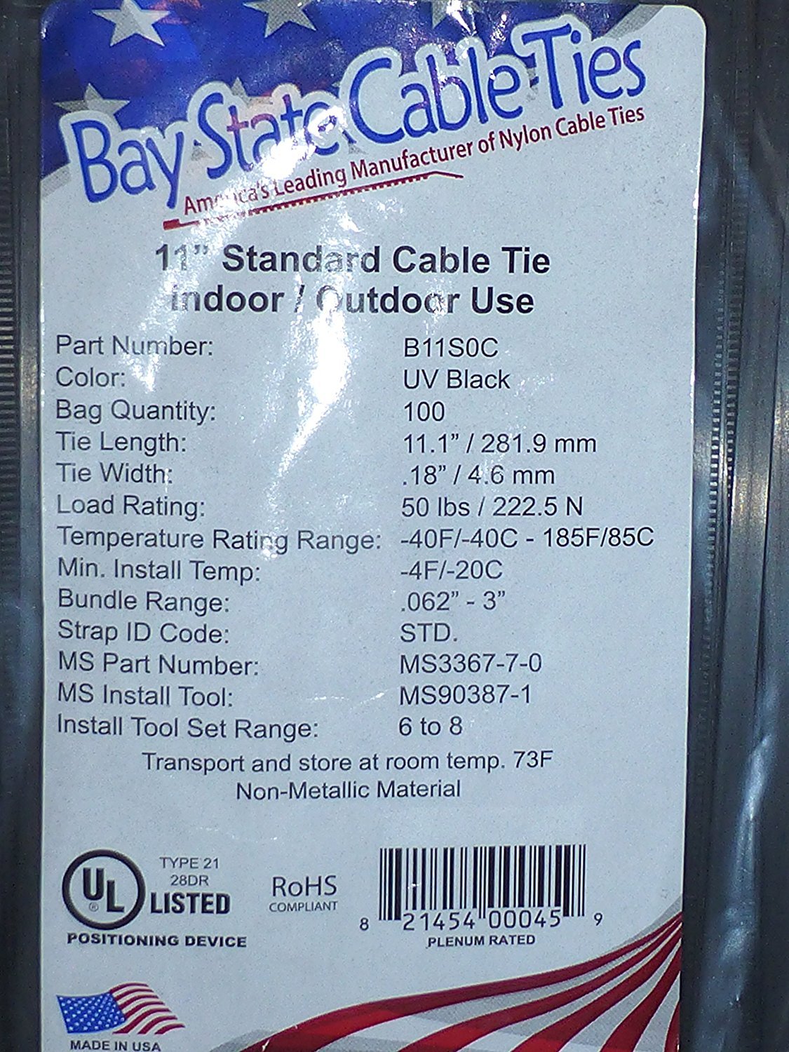 American Elite Molding B11S0C 11" UV BLACK NYLON WIRE CABLE ZIP TIES TIE WRAP USA Qty 100 - MPR Tools & Equipment
