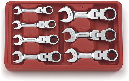 GEARWRENCH 7 Pc. 12 Point Stubby Flex Head Ratcheting Combination SAE Wrench Set - 9570 - MPR Tools & Equipment