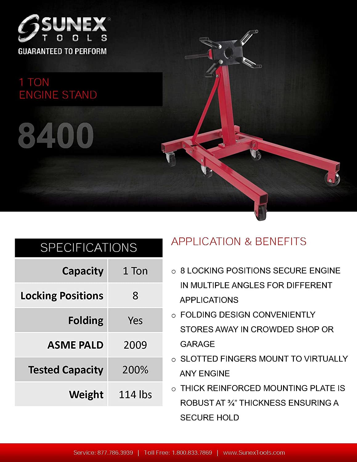 Sunex 8400 1-Ton, Folding Engine Stand - MPR Tools & Equipment