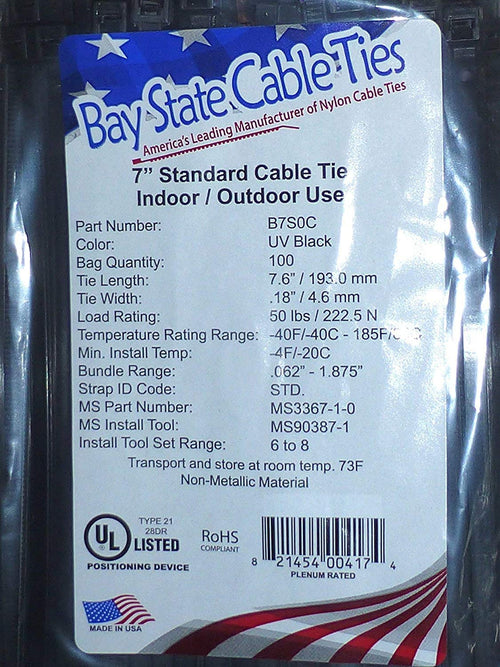 American Elite Molding B7S0C 7" UV Black Nylon Wire Cable Zip Ties Tie Wrap Usa Qty 100 - MPR Tools & Equipment