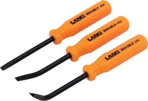 Lang Tools 853-06-3ST 3-pc 5" Long Mini Pocket Pry BAR Set, 0°, 27° and 55° Tips - Orange