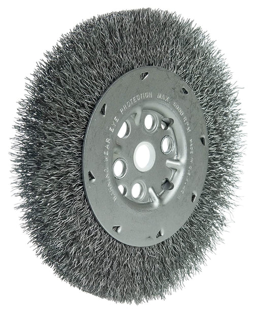 Weiler 01505 6" Maximum Density Crimped Wire Wheel.014" Steel Fill. 5/8"-1/2" Arbor Hole - MPR Tools & Equipment