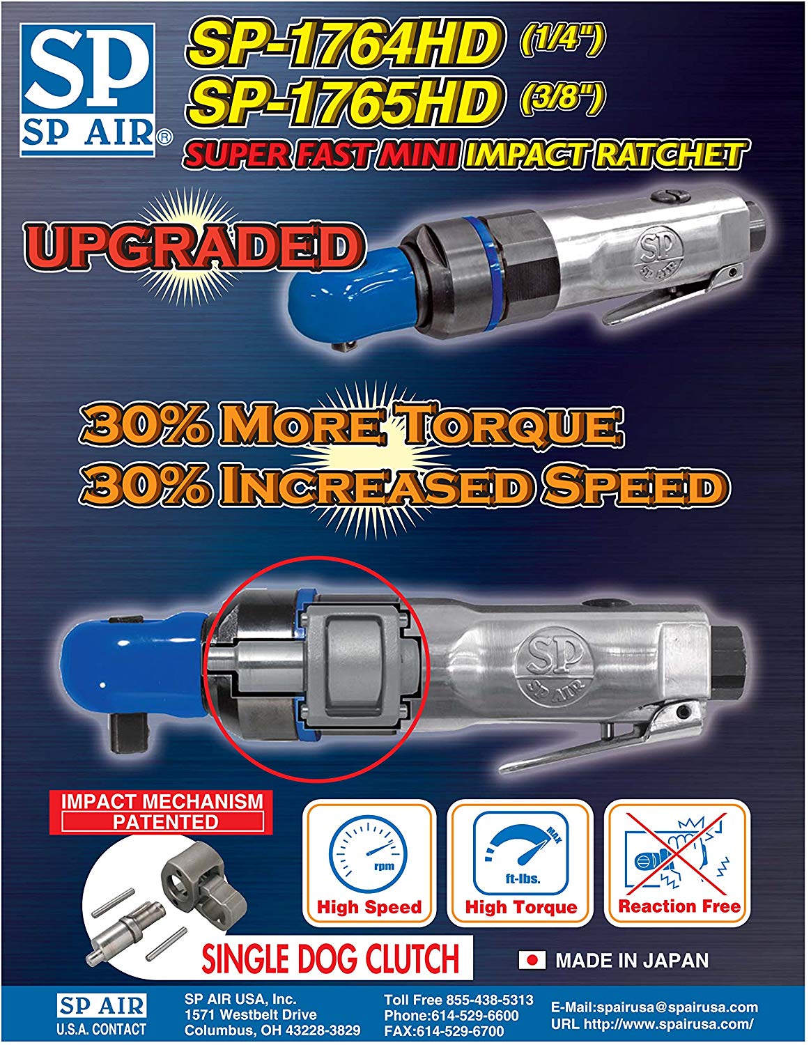 SP Air Corporation SP-1764HD 1/4-Inch Super-Fast Mini Impact Ratchet - MPR Tools & Equipment