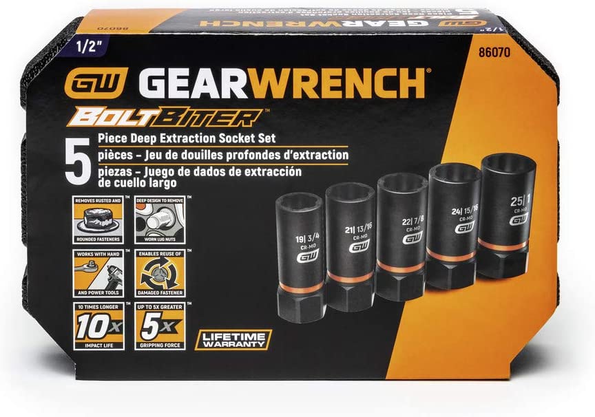 GearWrench 86070 5 Pc. 1/2" Drive Bolt Biter™ Deep Extraction Socket Set - MPR Tools & Equipment