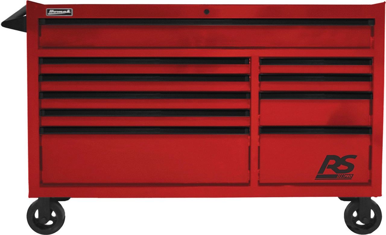 Homak RD04054010 54" RS Pro 10 Drawer Rolling Cabinet - Red - MPR Tools & Equipment