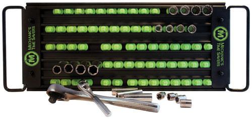 Mechanic's Time Savers LASTRAYMBG 1/4", 3/8", 1/2", 5-Row Lock-A-Socket Tray, 76 Posts, Matte Black w/ Green Posts - MPR Tools & Equipment