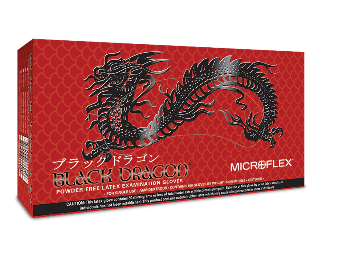 Microflex BD1003PFL Black Dragon Powder Free Latex Exam Gloves, Large - MPR Tools & Equipment