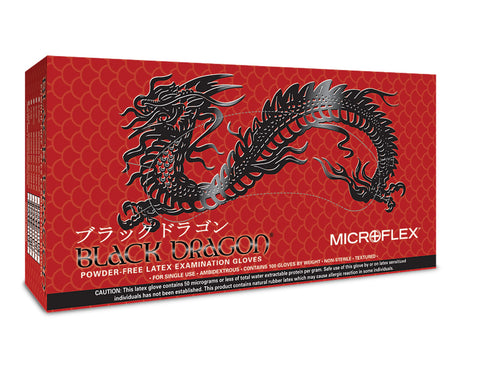 Microflex BD1002PFM Black Dragon Powder Free Latex Exam Gloves, Medium - MPR Tools & Equipment
