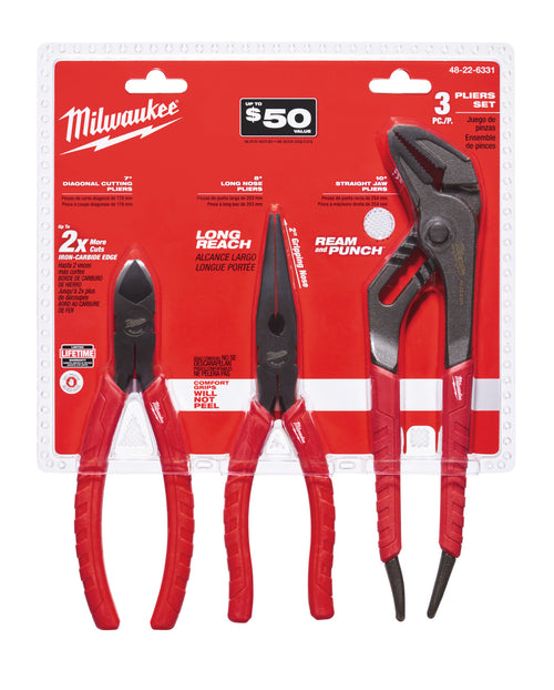Milwaukee 48-22-6331 3pc Comfort Grip Pliers Kit - MPR Tools & Equipment