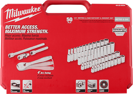 Milwaukee 48-22-9004 1/4" Drive 50pc Ratchet & Socket Set - SAE & Metric - MPR Tools & Equipment