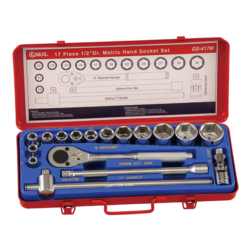 Genius Tools GNSGS417M 17PC 1/2"DR. HAND SOCKET SET - MPR Tools & Equipment