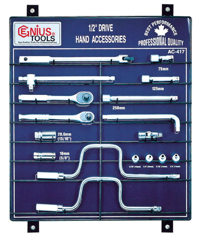 Genius Tools GNSAC417 DISPLAY 17PCS 1/2"DR HAND ACC. - MPR Tools & Equipment