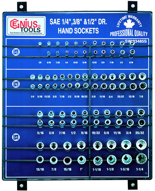 Genius Tools GNSSW23485S DISPLAY 85PCS 1/4"-3/8"-1/2"DR - MPR Tools & Equipment