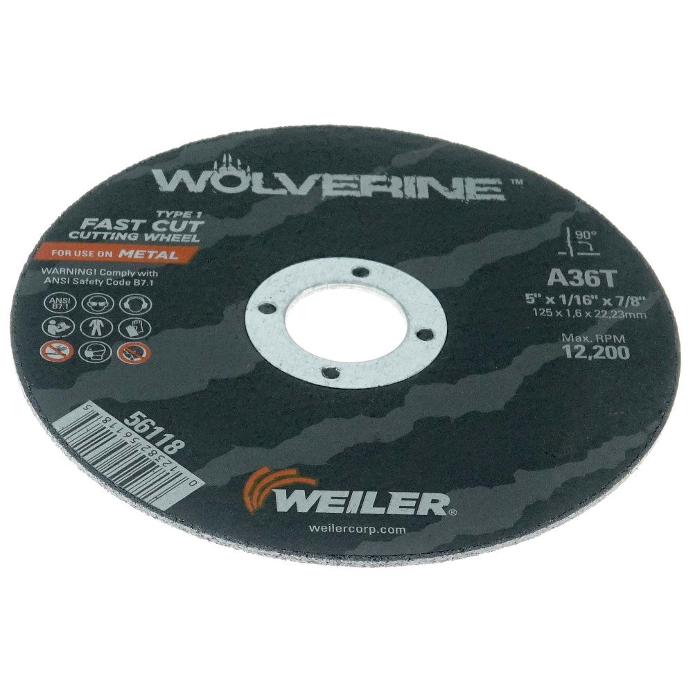 Weiler 56118 5"xX 1/16" Wolverine Type 1 Tronçonneuse, A36T, 7/8" AH (lot de 25)