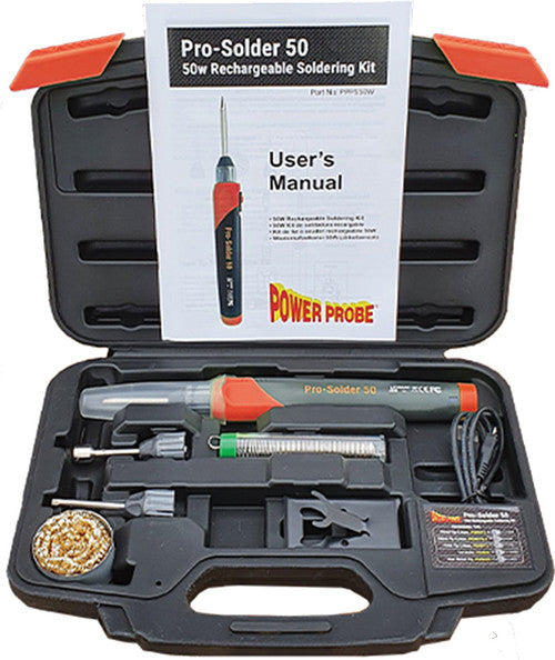 Power Probe PPPS50W PRO-SOLDER 50W USB RECHARGEABLE SOLDERING IRON KIT WITH TIPS, 1,112°F
