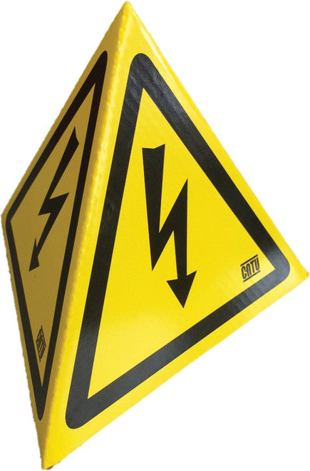 CATU ACA-10 MAGNETIC CARDBOARD SIGNALING PYRAMID “ELECTRIC HAZARD" TO WORK ON EHV OR BATTERIES - MPR Tools & Equipment