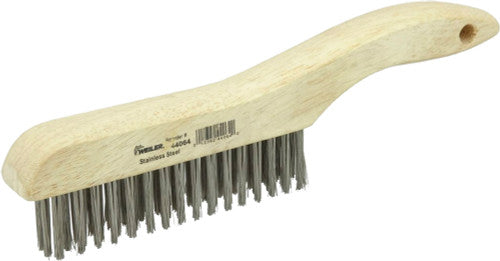 Weiler 44064 HAND WIRE SCRATCH BRUSH, .012 STAINLESS STEEL FILL, SHOE HANDLE, 4 X 16 ROWS