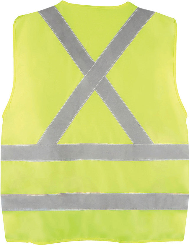 PIP Dynamic TSV2YG2145XL CSA Appr. Polyester Traffic Vest, Hi-Vis Yellow-Green, 2" Wide 360° Hrz Stripes, 2 Vrt Stripes, X in Back – 4XL/5XL - MPR Tools & Equipment