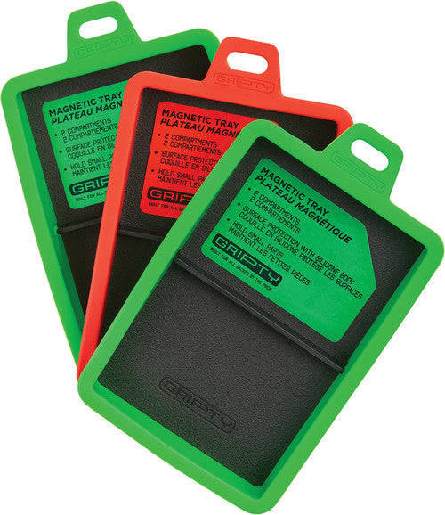 Gripty MT206 SILICONE DIVIDED MAGNETIC PARTS TRAY, SET OF 3, INCLUDES (2) GREEN & (1) RED, 5" X 3.5" X 1"