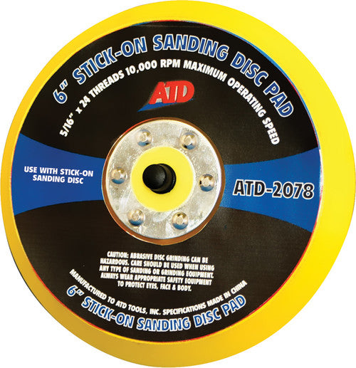 ATD Tools 2078 6" QUICK CHANGE SANDING DISC PAD, STICK-ON - MPR Tools & Equipment