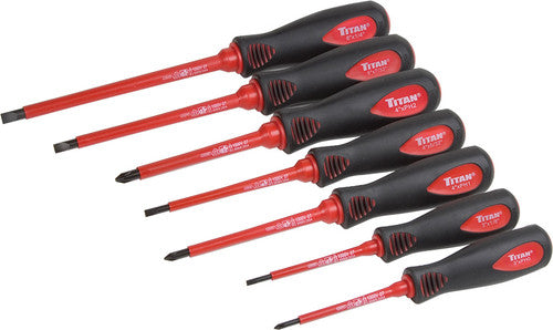 Titan Tools 17237 7pc Insulated Screwdriver Set with Magnetic Tips, Phillips #0, #1, #2 & Slotted 1/8", 5/32", 7/32", 1/4"