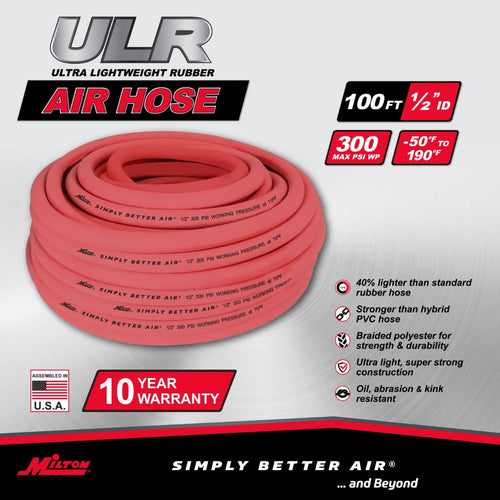 Milton ULR12100BK 1/2" Ultra Lightweight Rubber Hose, 100' Bulk Hose w/ No Ends - MPR Tools & Equipment