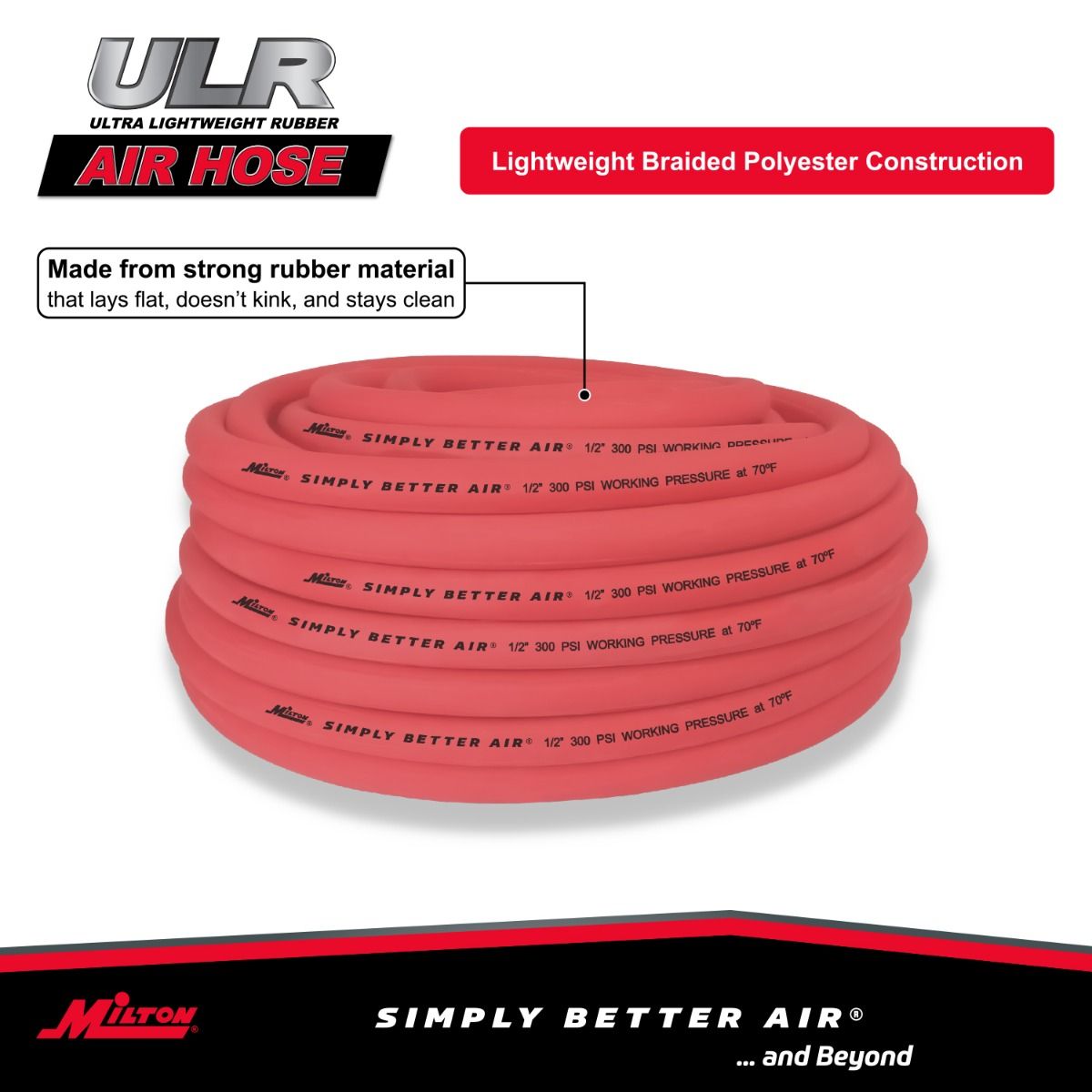 Milton ULR12100BK 1/2" Ultra Lightweight Rubber Hose, 100' Bulk Hose w/ No Ends - MPR Tools & Equipment